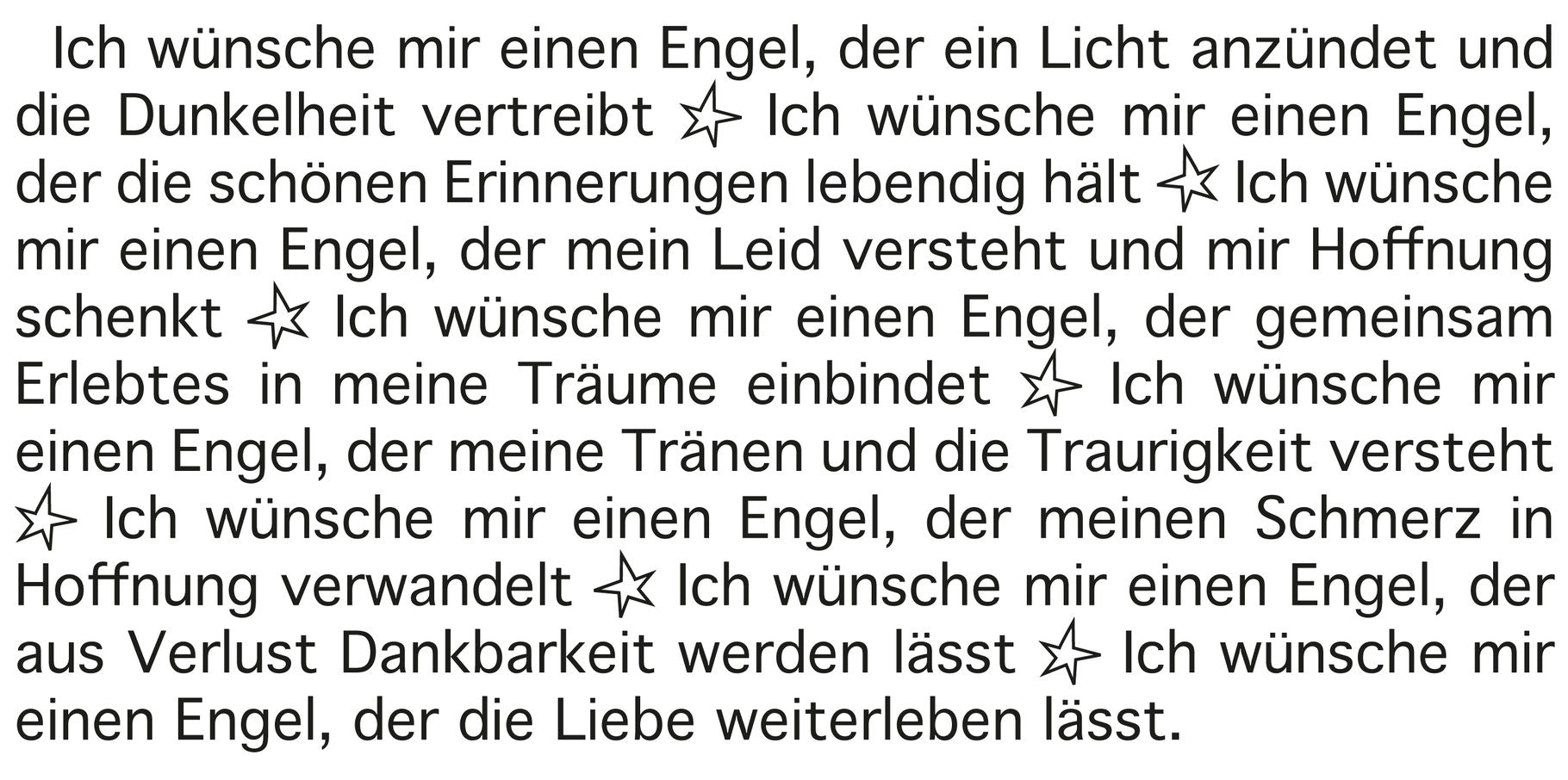Wortlichtkerze Ich wünsche mir einen Engel