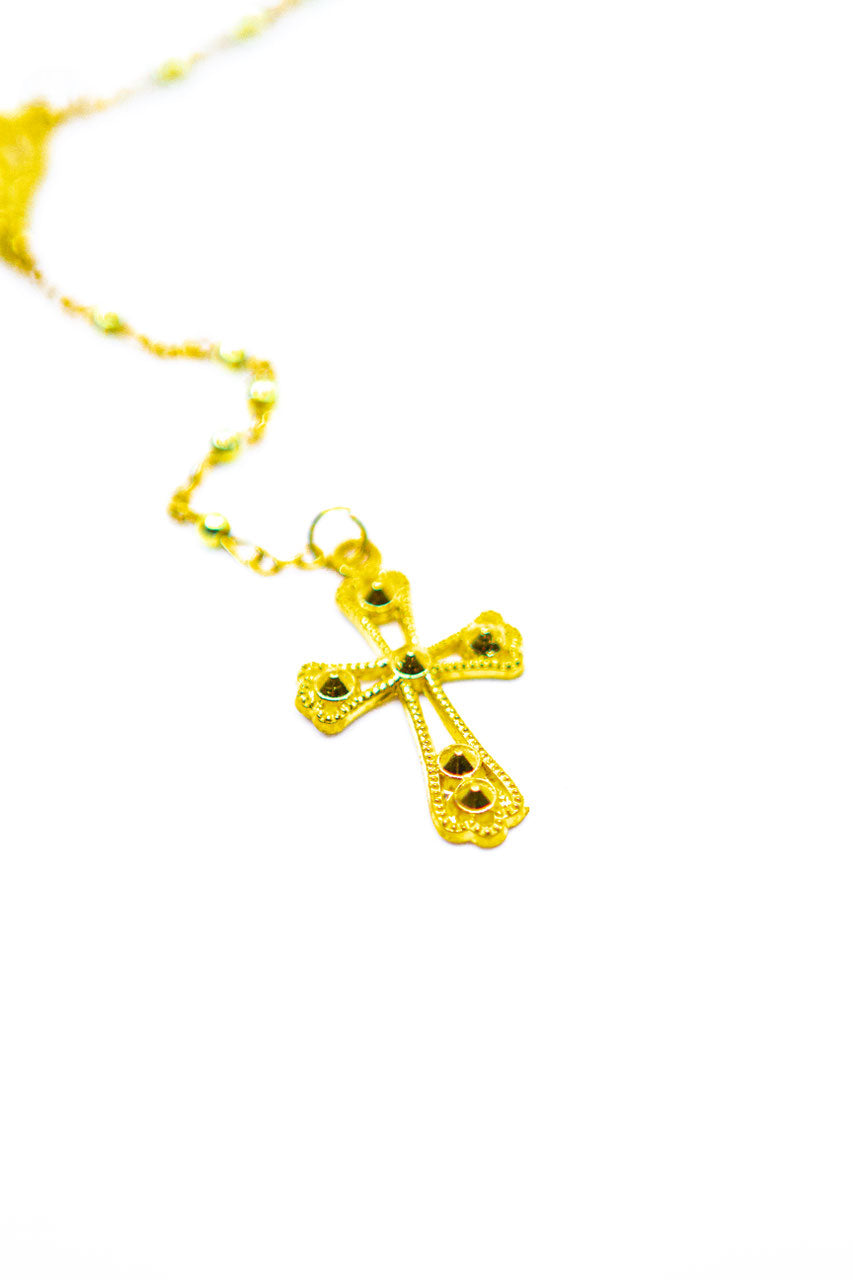 Kleiner Rosenkranz goldfarbig mit Box