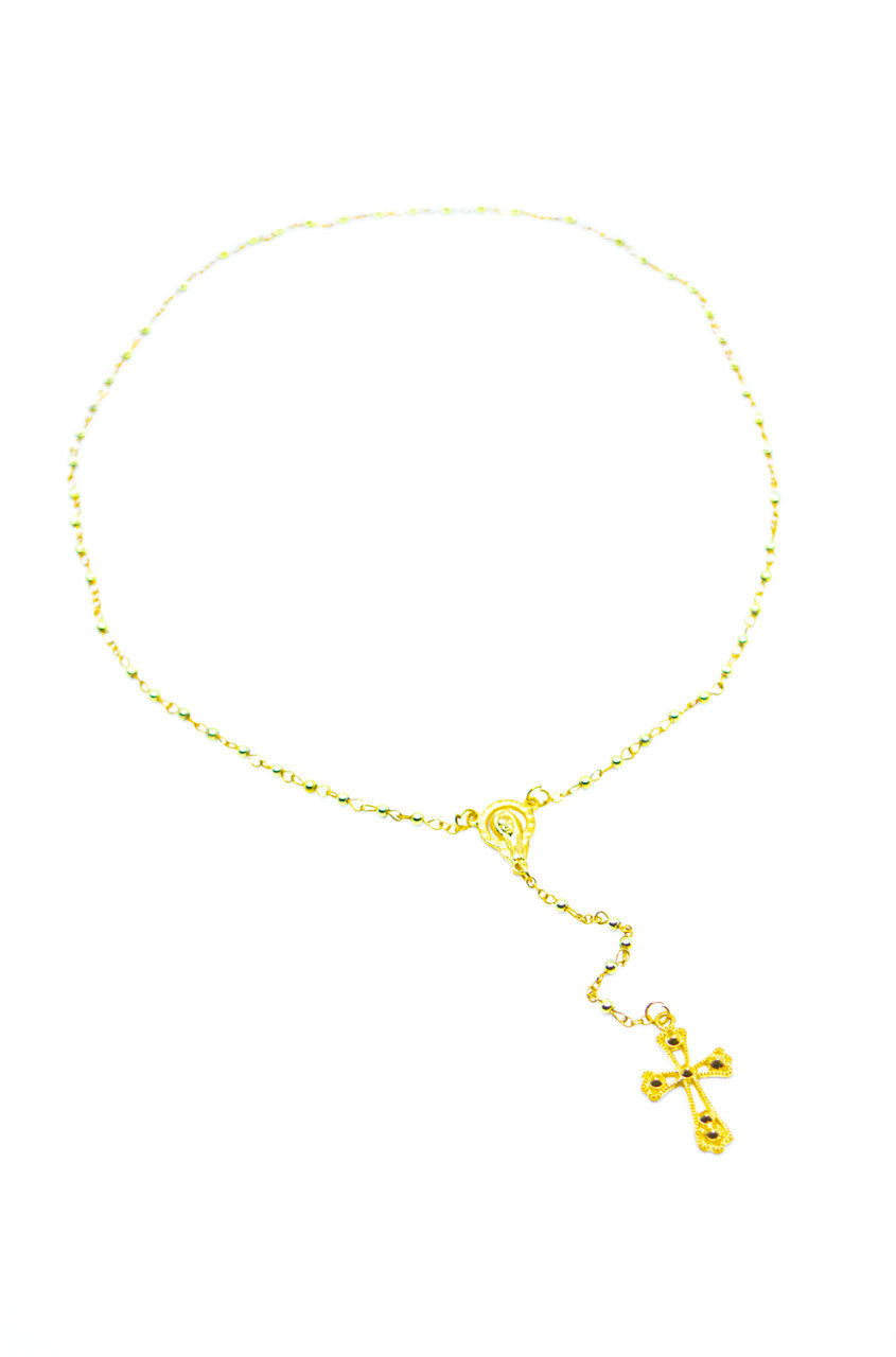 Kleiner Rosenkranz goldfarbig mit Box
