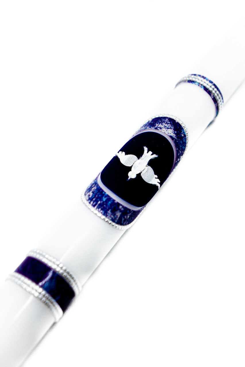 Taufkerze Friedenstaube blau