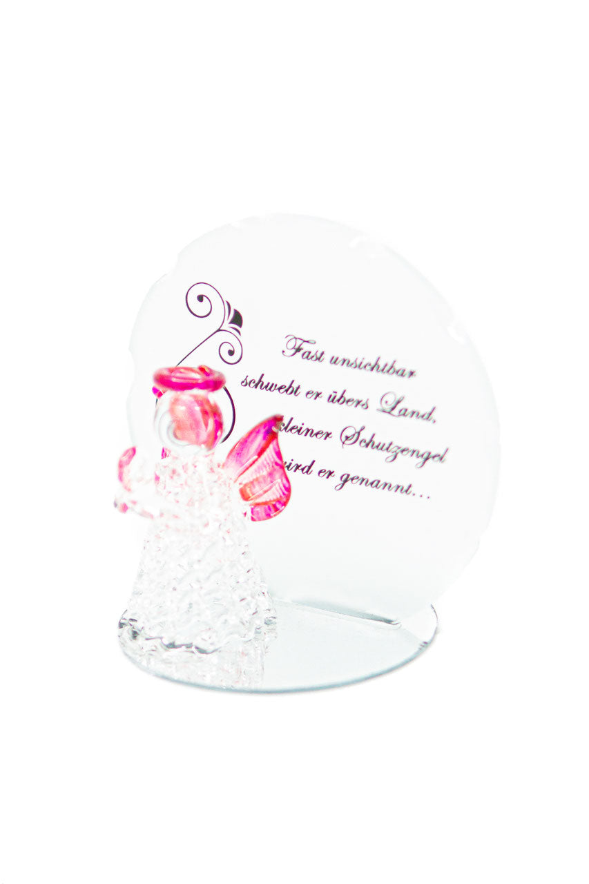 Glasengel mit Spruch pink-lila