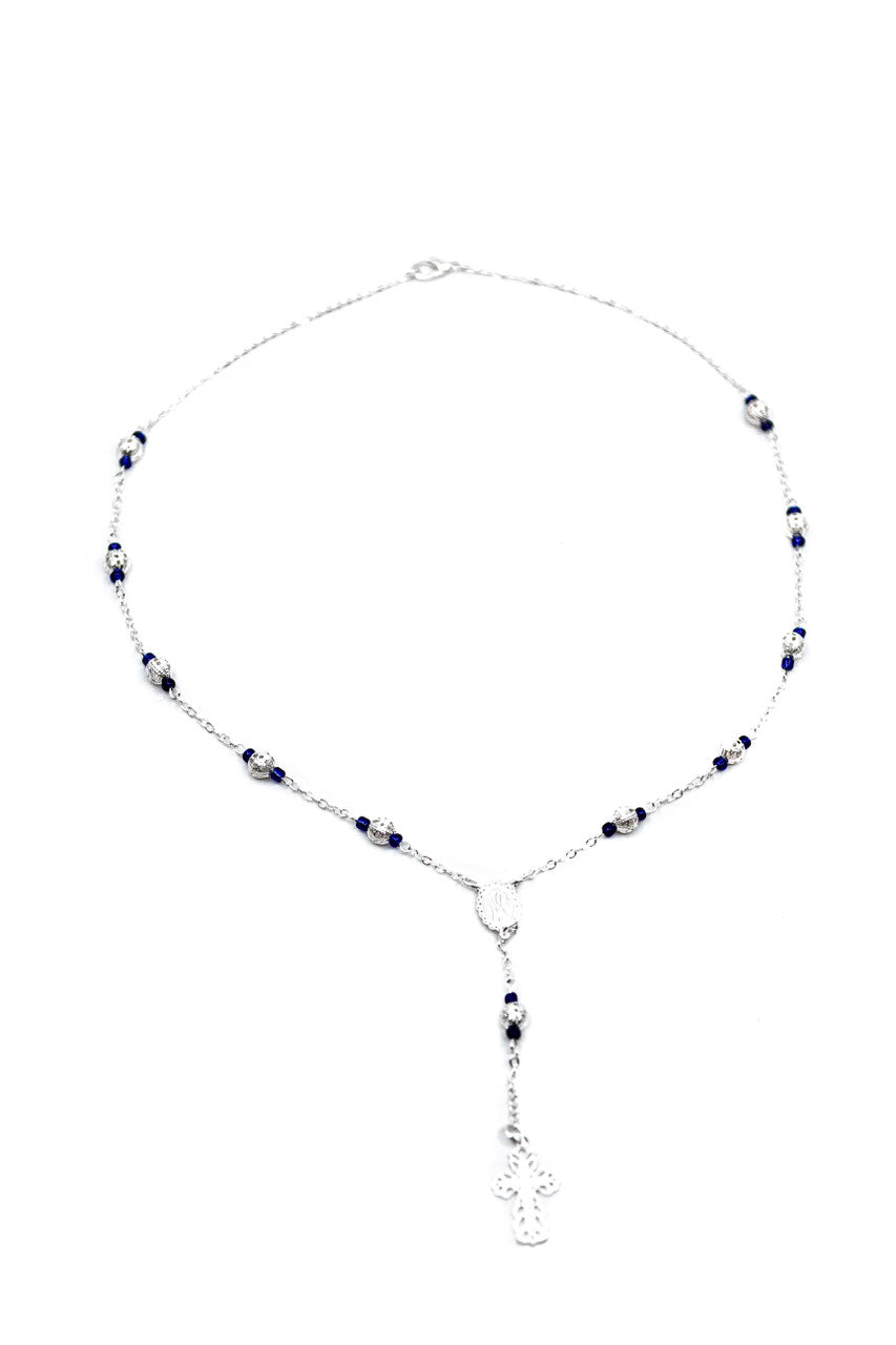 Halskette/Rosenkranz Kreuz blau