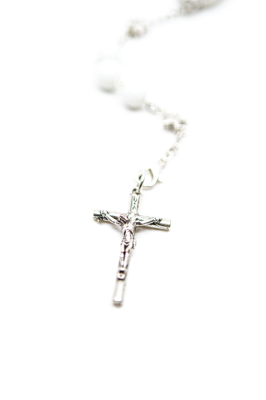 Rosenkranz Lourdes Silber