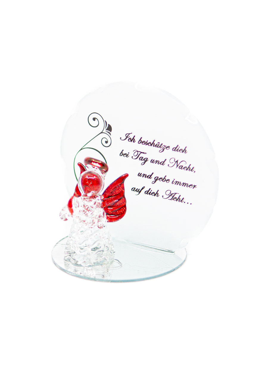 Glasengel mit Spruch rot