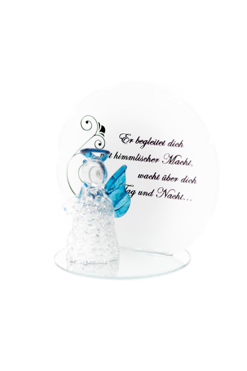 Glasengel mit Spruch blau