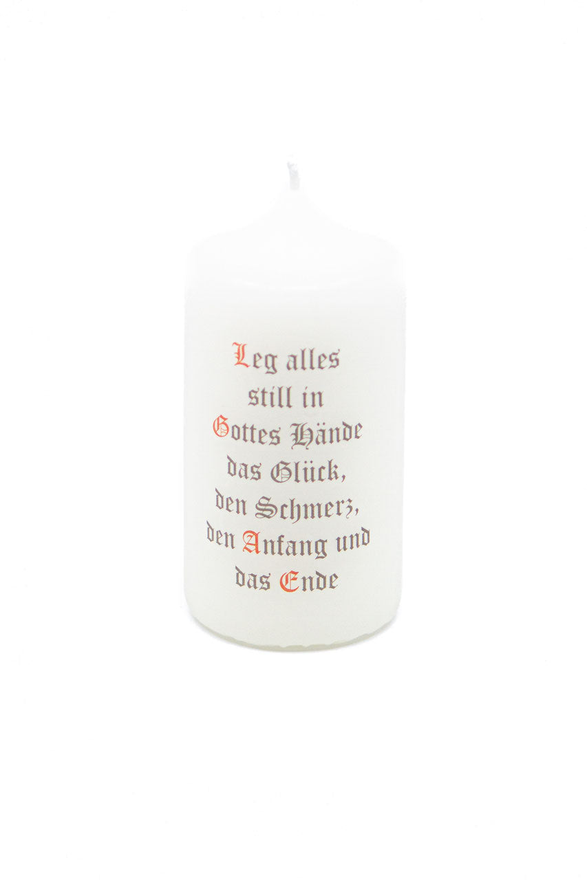 Kerze Leg alles still in Gottes Hände... – 100/50mm, Elfenbein
