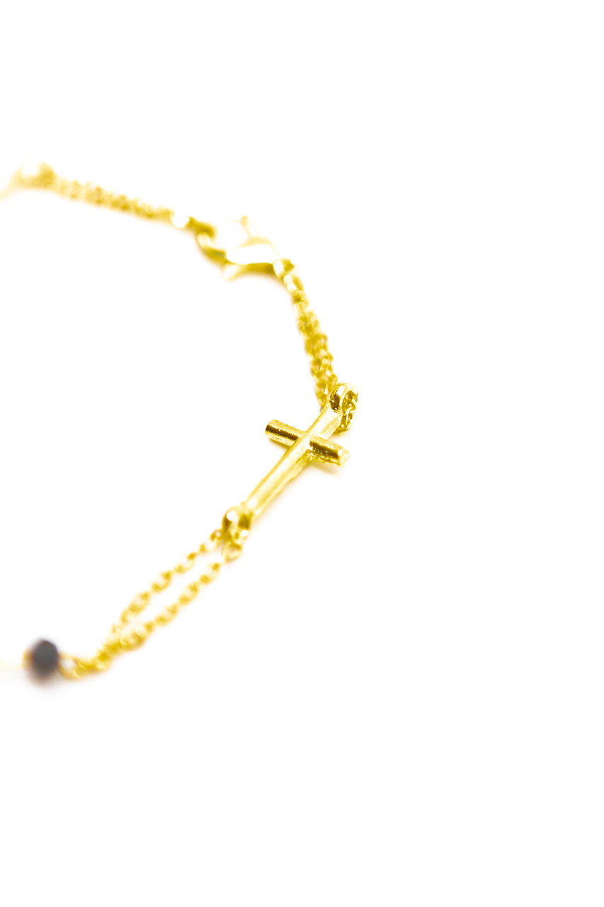 Armkette mit schwarzen Kristallkugeln (Goldfarben) – Detailansicht