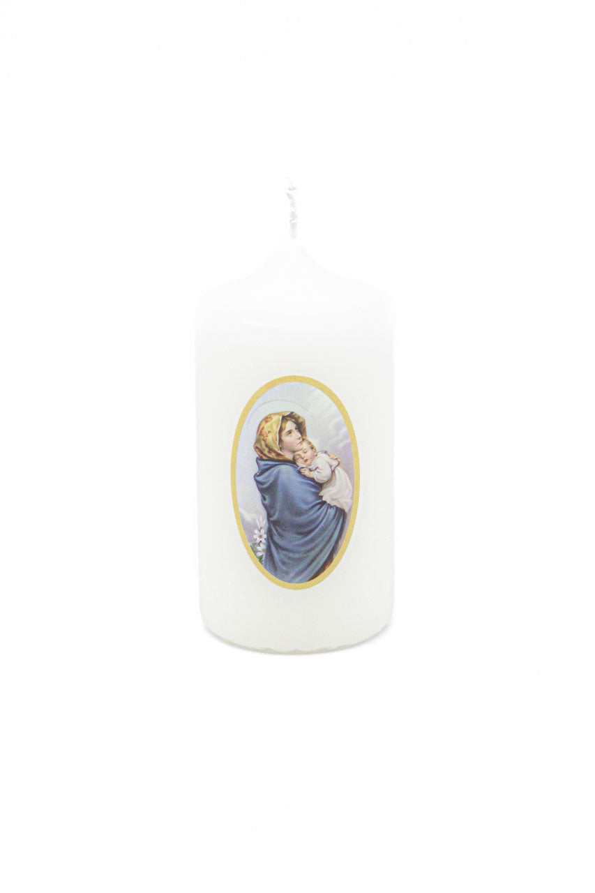Kerze Maria mit Kind blau