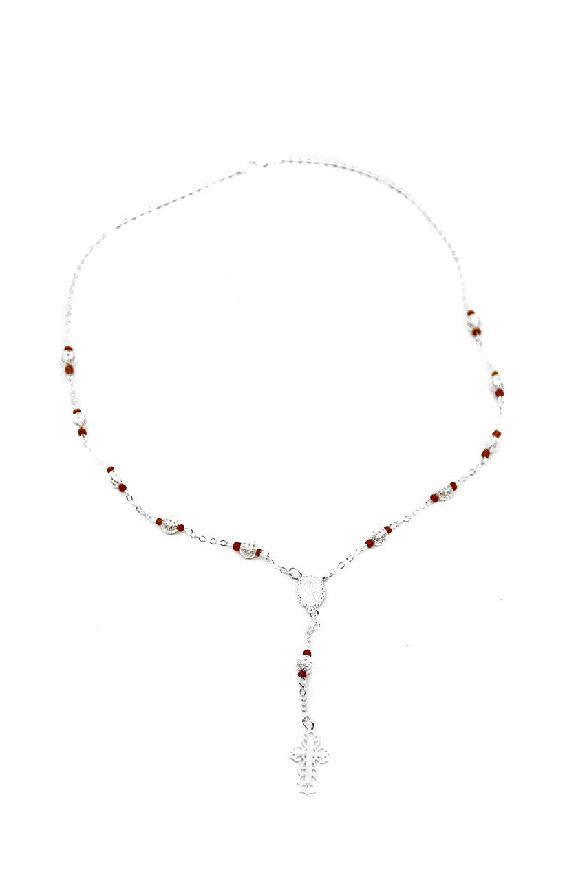 Halskette/Rosenkranz Kreuz rot