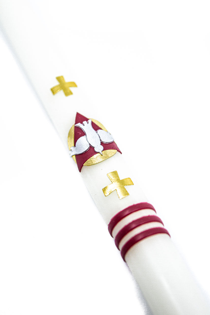 Taufkerze Kreuz & Taube dunkelrosa